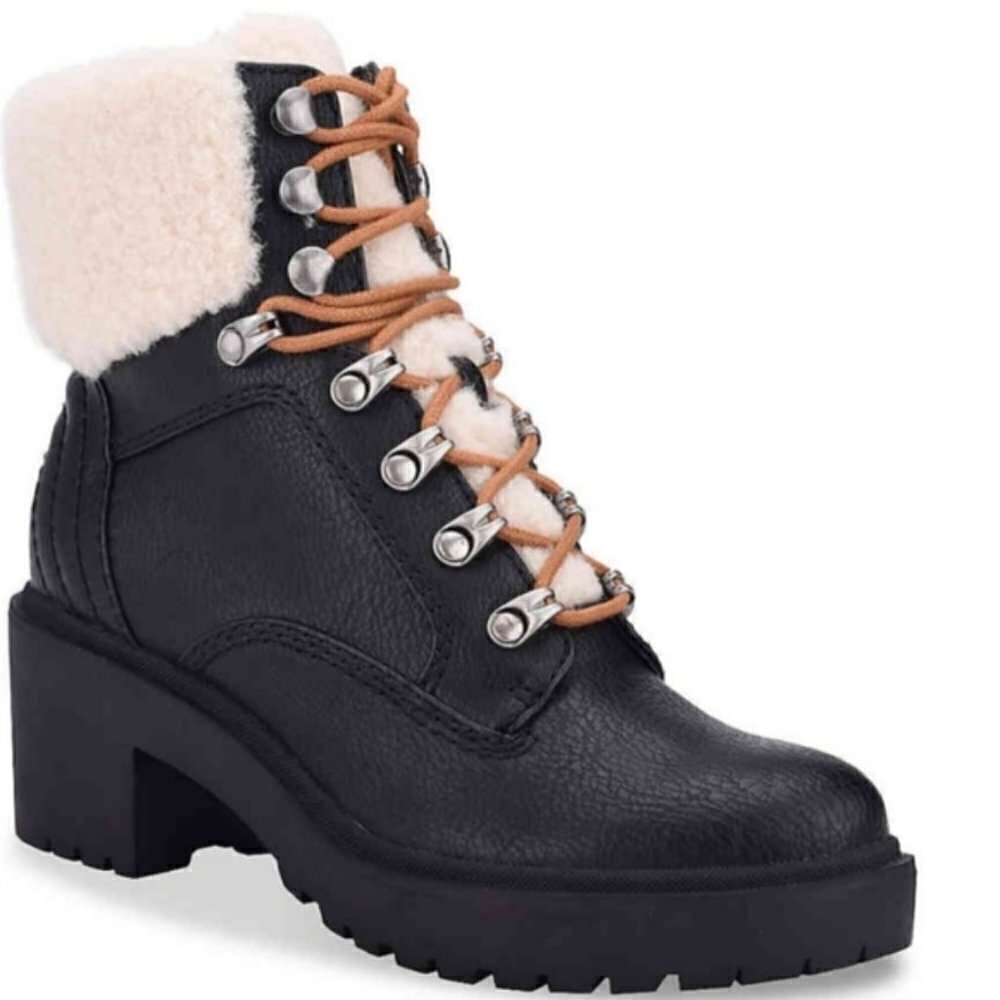 Indigo Rd. Mallory Faux Fur Black Combat Boot Women's Size 8M